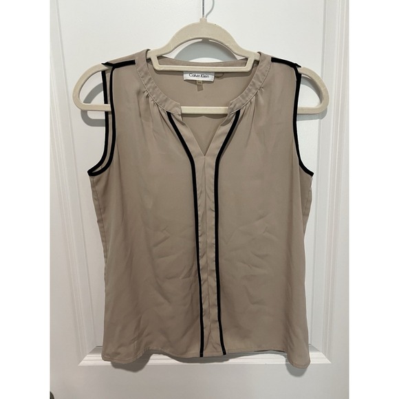 Calvin Klein Tops - Calvin Klein Womens Tank Top Sleeveless Blouse Light Tan Size XS Semi‎ Sheer